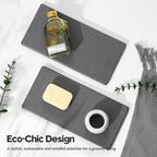 2PCS 10"x 5" Large Bathroom Sink Vanity Trays, Water Absorbing Diatomite Stone Quick Drying Mat for Kitchen Counter, Dish Rack Dispensers Sponge Holder Caddy Organizer, Dark Gray,