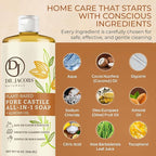 Dr. Jacobs Naturals Almond Castile All-in-One Cleaner and Soap - Plant-Based Formula for House Cleaning Floors and Appliances - Gentle on Skin and the Planet - 32 oz, 2 Pack