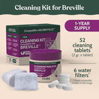 Breville Compatible Espresso Machine Cleaning & Maintenance Kit. Includes 52 Breville Cleaning Tablets and 6 Water Filters. Carbon Neutral. 1 Year Supply.