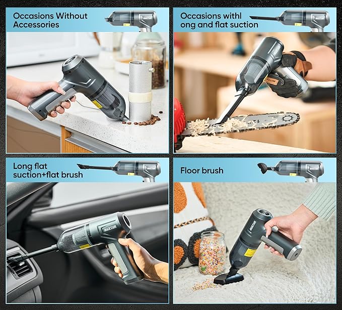 Car Vacuum Cleaner Portable Cordless 15000PA Brushless Motor|Handheld Vacuum Rechargeable 5200mAh Mini Car Vacuum with Super Endurance for Home and Desktop,SW101GREY