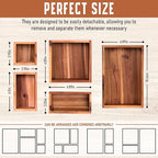 Demigo Acacia Drawer Organizer Set of 5, Cabinet Container Box, Wood Bin Set in Varied Sizes, Dividers Holder for Storage Cooking Utensils Spices Tea Bags Foods Office Items (Brown)