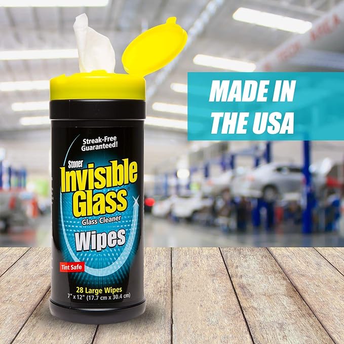 Invisible Glass 90166 Large Glass Cleaning Wipes for Streak-Free Windows, Mirrors, and Glass, Lint-Free, Ammonia-Free, Tint-Safe, for Home and Auto, Canister, 28 Wipes, Pack of 1