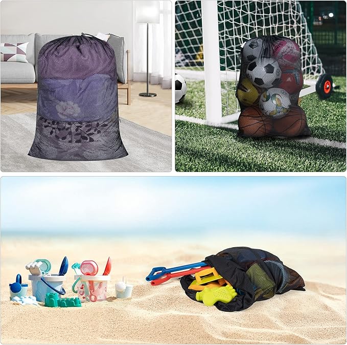 Polecasa Heavy Duty Large Mesh Laundry Bags with ID Tag and Locking Drawstring Closure - 2 Pack, 24 x 36 inches - Laundry Hamper Liner, Washable Laundry Bag for Travel, Sports, Dorms (Black)