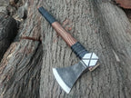 Kacha Store | custom handmade Viking medieval Axe with Viking gift,Hand Axe,Viking Gifts for Men,Camping Tomahawk,Bearded,Valhalla Axe with Leather Sheath (Battle axe) (Valhalla)