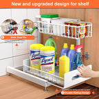 2 Pack Under Sink Organizer, Pull Out Cabinet Organizer 2 Tier Slide Out Sink Basket Drawer Sink Shelf Cabinet Storage Shelves ,Adjustable L Shape Counter Organization for Kitchen Bathroom , White
