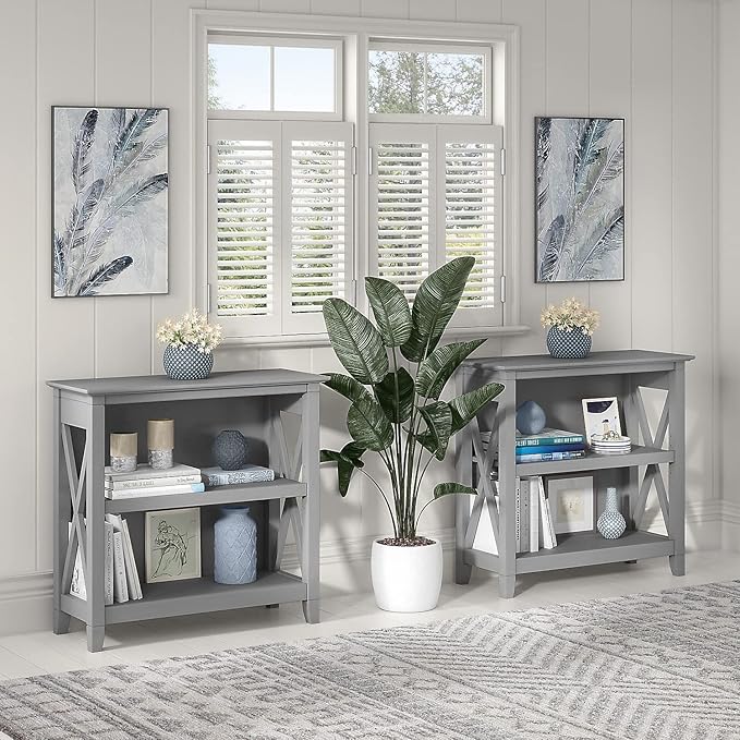 Bush Furniture Key West Small 2 Shelf Bookcase in Cape Cod Gray, Compact Home Organizer, Vertical Storage Solution, Bookshelf for Office or Living Room