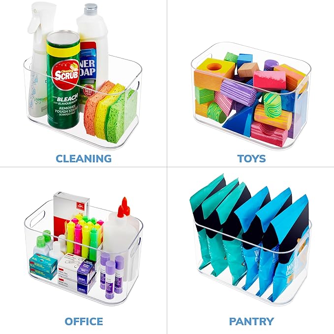 STORi Bliss 10" x 6" Open Clear Pantry Organizer Bin, Plastic Containers with Handle for Kitchen, Fridge, Cabinet, Closet, Bathrom, Undersink Storage Made in USA