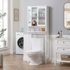 Spirich Over The Toilet Storage Cabinet with Muro Glass Doors, Over Toilet Bathroom Organizer with Tilt-Out Cube and Adjustable Shelf, White