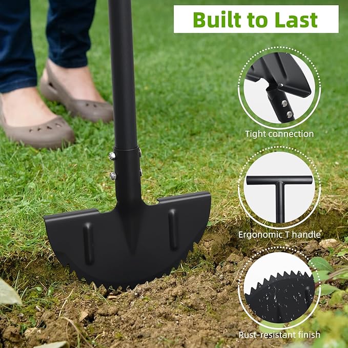 Edger Lawn Tool, Heavy Duty 49 Inch Border Edger with Half Moon Sharp Blade, T-Grip, Wide Footplate, Saw Tooth Rustproof Manual Lawn Edger for Landscaping, Yard,Garden, Sidewalk, Flower Beds