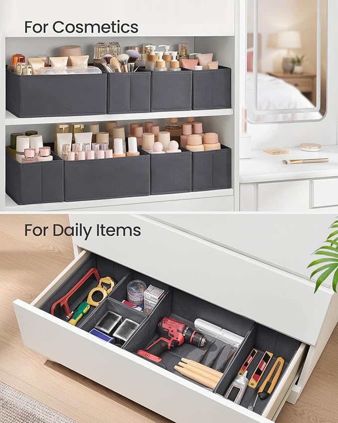 SONGMICS Drawer Organizer, Dresser Drawer Organizers, Set of 6, Foldable Fabric Storage Bins for Socks, Underwear, Bras, Ties, Scarves, Slate Gray URDZ06G