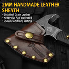 NedFoss Bison 9.8" Tactical Hatchet Axe, Tomahawk Hatchet with Genuine Leather Sheath and G10 Handle, Compact Camping Gear Bearded Axe, Multifunctional Survival Axe with Spike Tools, Camping Axe