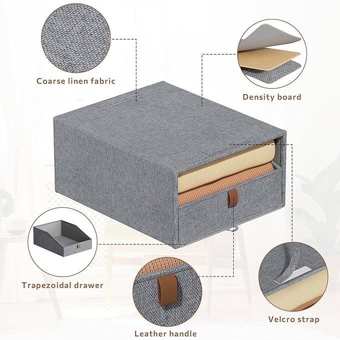 Closet Organizers and Storage 4-Pack Large Storage Bins with Drawers Stackable Fabric Clothes Organizers Storage Box Collapsible Closet Drawers Organizer (Deep Grey, 21L*4)