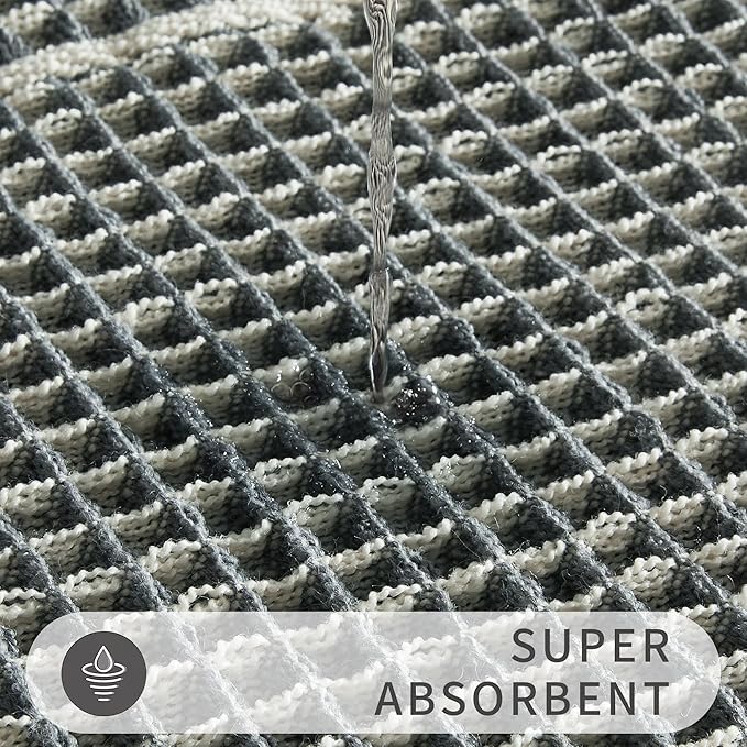 Bath Boho Floor Mat,Waffle Bath Rug,Super Absorbent Bathroom Mat,Bath Rugs Non Slip Washable, Quick Dry Shower Mats, Ultra Soft Bath Mat Towel,Bluish Grey & Yellow,18"*30"