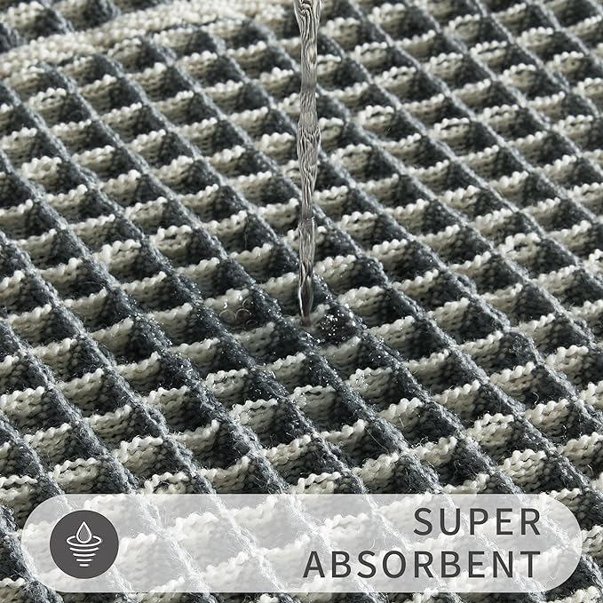 Bath Matts - Upgraded Waffle Super Absorbent, Non Slip Washable, Quick Dry Shower Mats, Ultra Soft for Bathroom Floor, Bluish Grey & Yellow, 24"*36