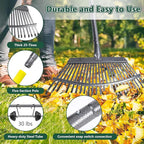 Garden Rake for Leaves, 37"-73" Adjustable Handle Rake Set with Leaf Grabbers, Work Gloves and 2 Leaf Bags, 18" Wide Head with 25 Metal Tines for Yard Picking Leaves, Shrub Grass Bush Lawn Cleanup