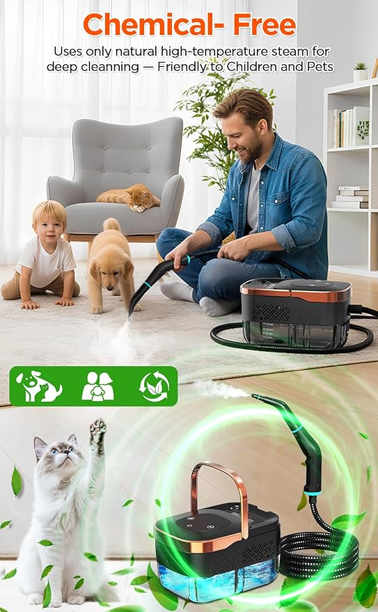 Steam Cleaner for Home, 15s Fast Heat-Up, 6 Level Adjustable Steam, 43oz Big Tanks, 79" Steam Hose, 8 Cleaning Brush Head, 1500W Portable Handheld Steam Cleaner for Cleaning Home, Floor, Wall, Car
