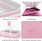 HomeHacks 2 Pack Large Laundry Baskets, Waterproof, Freestanding Laundry Hampers, Collapsible Clothes Hamper with Reinforced Handles in Laundry, College Dorm, Bathroom, Bedroom (Pink, 125Lx2)