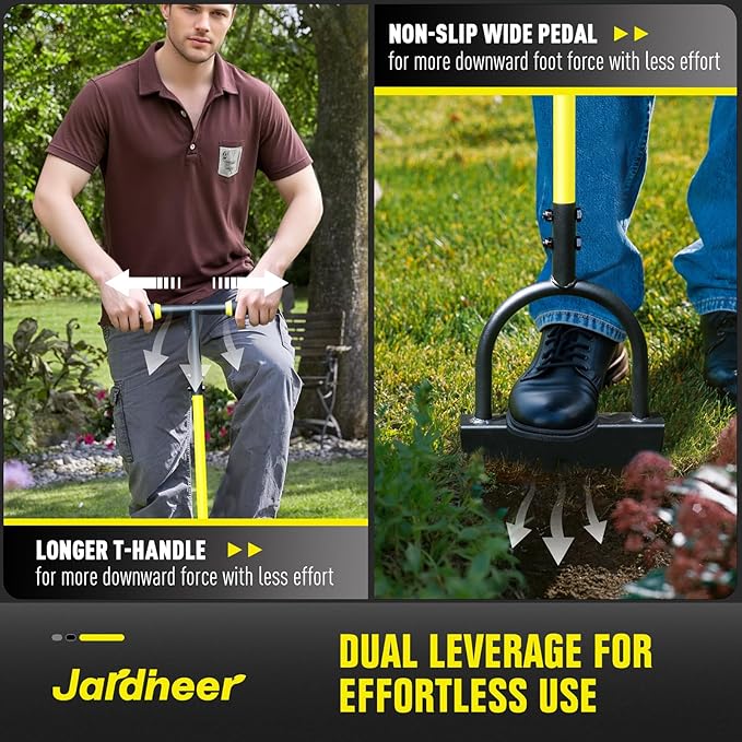 Jardineer Edger Lawn Tool Long Handle, Upgraded Manual Grass Edger with Double V-Shaped Serrated Edge Blade and Wide Footplate, Edgers for Landscaping Yard Maintenance