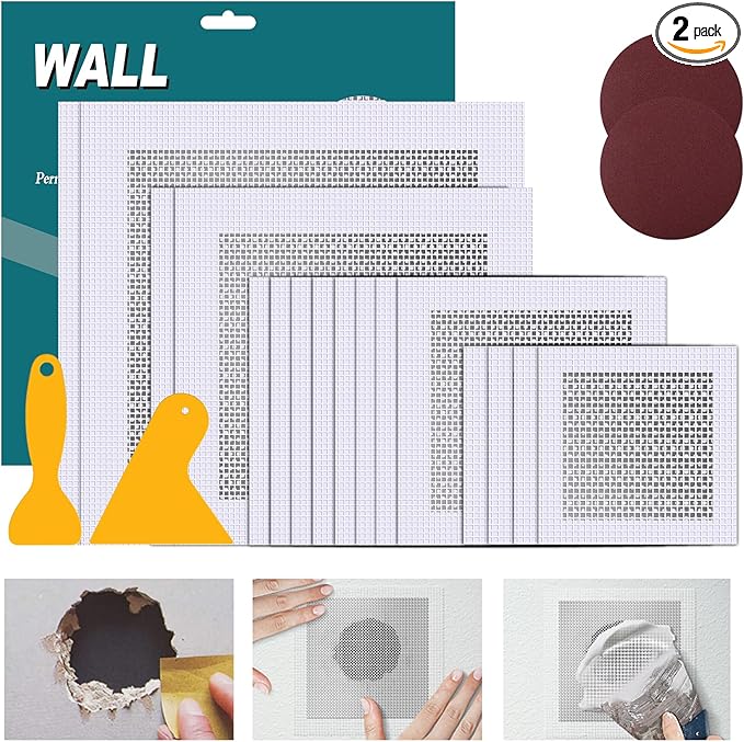 Drywall Repair Kit 20 Pack Aluminum Wall Repair Patch Kit, 2/4/6/8 inch Fiber Mesh Over Galvanized Plate, Dry Wall Hole Repair Patch Metal Patch with Extended Self-Adhesive Mesh (20 Pcs)