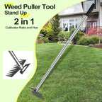 Weed Puller Picker Tool Scuffle Hoe Rake, Hand Tiller Small for Planting, Grass Weeder Dandelion Uprooting Remover, Standing Cultivator for Flower Garden Beds Lawns Yard Weeding and Leveling
