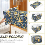 senya Large Storage Bins with Linen Collapsible Foldable Storage Cubes Fabric Closet Organizer Containers box with Flip-Top Lid for Home Bedroom Office 16.7 x 12.6 x 11.8in (Octopus and Water Grass)