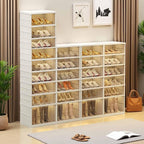 6 Tier 24 Pairs Large Shoe Rack Organizer with Doors, Foldable Collapsible Plastic Shelf, Stackable Storage Cabinet for Closet, Entryway, Hallway, Living Room - Easy Assembly