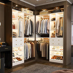 [10 FT Closet System] 120 Inch Reversible Set of 2 Wood Closet Organizer System with 4 Drawers, 6 Hanging Rods Adjustable Shelf, Shoe Rack, White