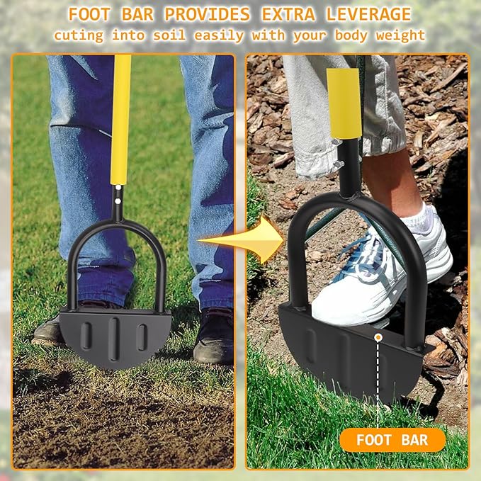 Qivine 38 Inch Half Moon Edger, Edger Lawn Tool with Saw Tooth Blade Lawn Edger Tool Garden Edging Tool for Sidewalk, Grass, Yard, Landscape (Half-Moon)