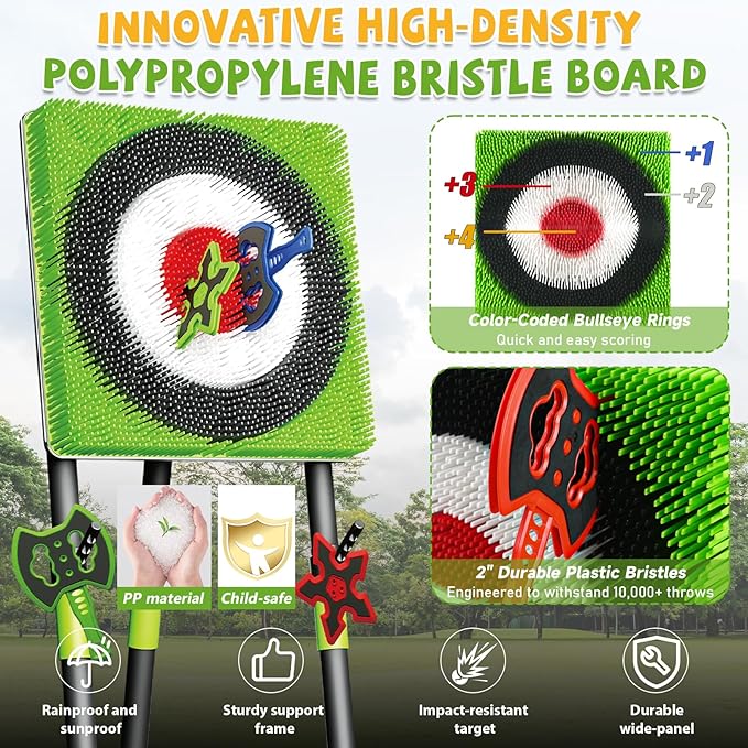Axe Throwing Game for Backyard - Steel Frame Ax Throw Kit for Kids & Adults - Bristle Target with 6 Throwing Axes Set & Travel Bag - Outdoor/Indoor for Kids & Families Yard Carnival Games