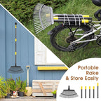 Leaf Rake 18” Wide Heavy Duty Metal 25 Tines Garden Rake Set with 30-75” Adjustable Long Handle for Yard Grass Shrub Mulch Including 32Gallon Garden Bag Leaf Scoops