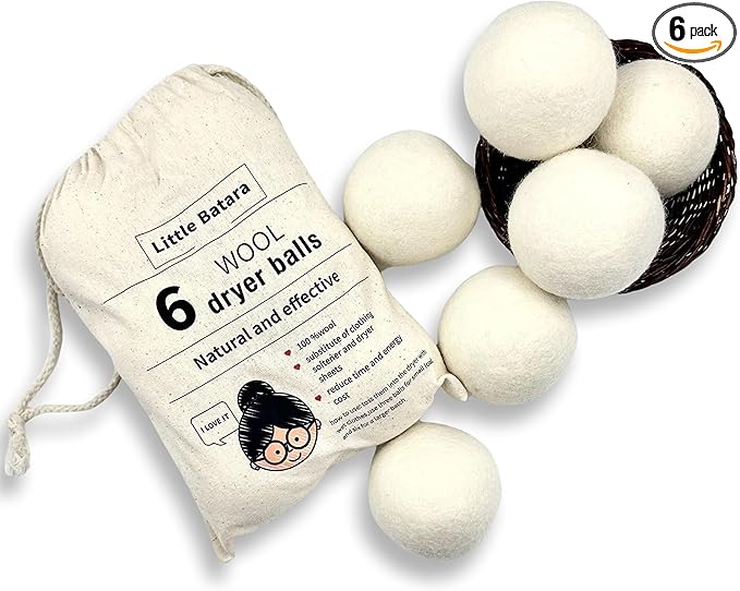 Wool Dryer Ball Laundry Reusable, Natural, Organic, Dryer Sheets and Fabric Softener Alternative,Save Energy, Pack of 6