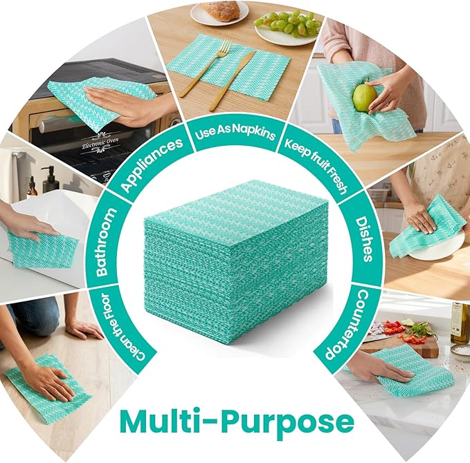 Reusable Cleaning Towels Reusable Cloths Dish Cloths, 50 Count Multi-Purpose Handy Towel, Disposabel Dry Kitchen Wipes, Durable, Absoebent, Dry Quickly, Green, Handi Wipe