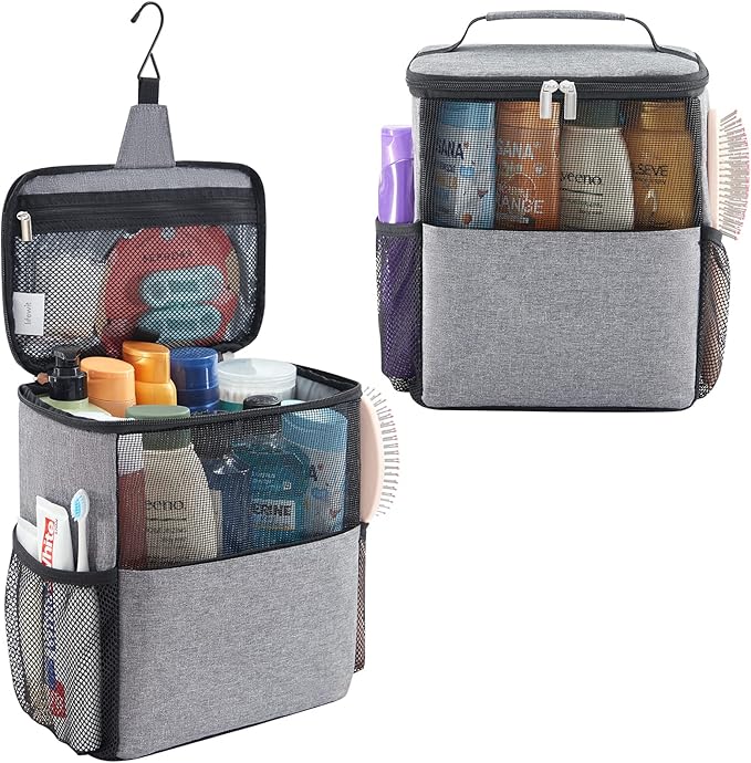 Lifewit Mesh Shower Caddy Bag Portable College Dorm Room Essentials Caddy Tote Basket for Bathroom, Gym, Travel, Camping Quick Dry Hanging Shower Organizer Toiletry Bag for Women Men, Large, Gray