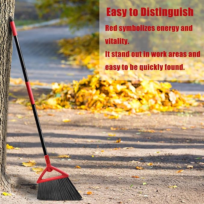 Heavy Duty Broom of Outdoor and Indoor, 4 Packs Upgraded Commercial Angle Brooms, Perfect Red Broom of House,Kitchen, Garage, Courtyard, Concrete