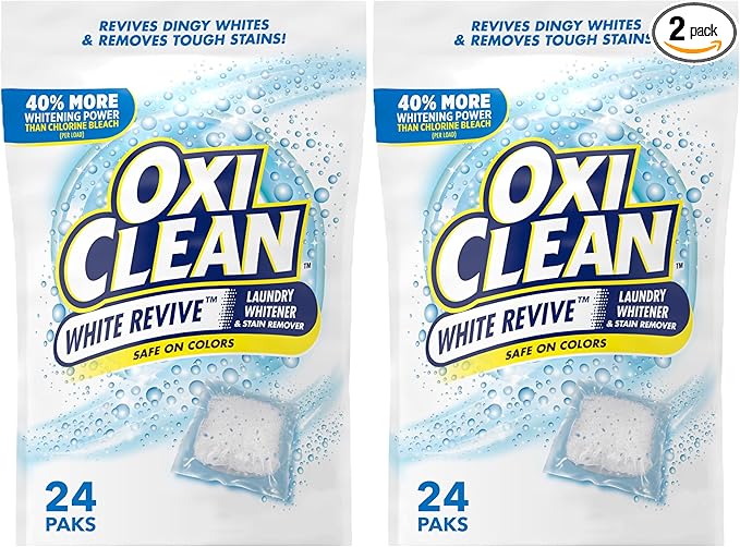 OxiClean Whitener and Stain Remover Power Paks | White Revive | 24 Count | Pack of 2