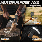 Tivoli Camping Hatchet Axe with Sheath – 16.5" High Carbon Steel Axe with Beech Wood Handle – Bushcraft Hatchet & Wood Splitting Axes for Gardening, Carving, Outdoor Adventures – Gift for Men