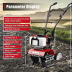 52CC Gas Powered Tiller Cultivator 2-Stroke Garden Cultivator Single-Cylinder Hand Rotary Cultivator Rototiller Garden Tool with Air-Cooling for Garden and Field Soil Cultivation 7000r/min