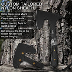 Camping Hatchet Axe with Leather Sheath – 13" Full Tang Compact Survival Tomahawk with Wood Handle for Outdoor Backpacking, Bushcraft, Hiking, and Camping