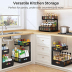 Under Sink Organizer, 2 Pack 2 Tier Pull Out Under Cabinet Organizer Shelf with Pad for Framed Cabinets, Metal Slide Out Under Sink Storage, Mesh Sliding Drawers for Kitchen Bathroom Laundry, Black