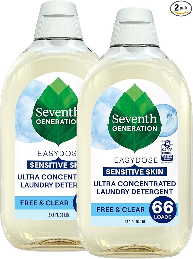 Seventh Generation Laundry Detergent, Ultra Concentrated EasyDose, Free & Clear, 23.1 Fl Oz (Pack of 2) (Packaging May Vary)