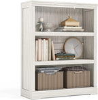 LINSY HOME 3-Tier Bookcase and Bookshelf, Small Wood Display Storage Shelves Farmhouse Bookshelf for Home Office, Living Room, Bed Room - White Oak