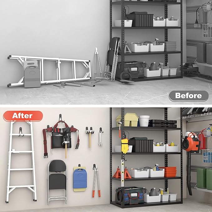 TORACK 15PCS Garage Storage System Hooks, Shelving Hooks for Keyhole Shelving Units Wall Mount Utility Hooks for Tools, Ladders, Cords, Folding Chairs, Shovels and Rakes(Black)