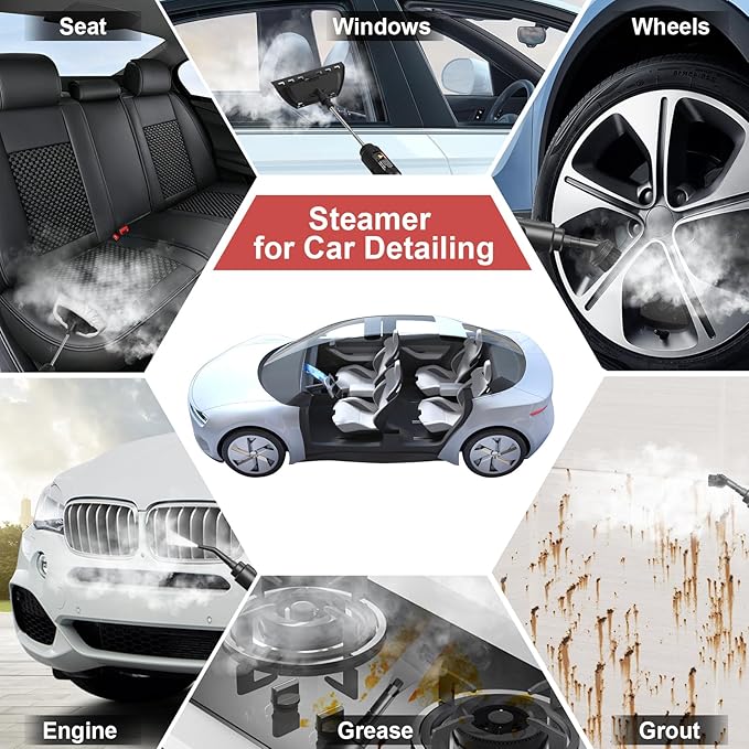 Steam Cleaner for Home, 15s Heat-Up, 1.6L Water Tank, 3-Level Adjustable Handle, Handheld Steam Cleaner for Car Detailing, Dirt, Furniture, Couch, Floor Tile, Bathroom, Bed Bugs, 12Pcs Accessories