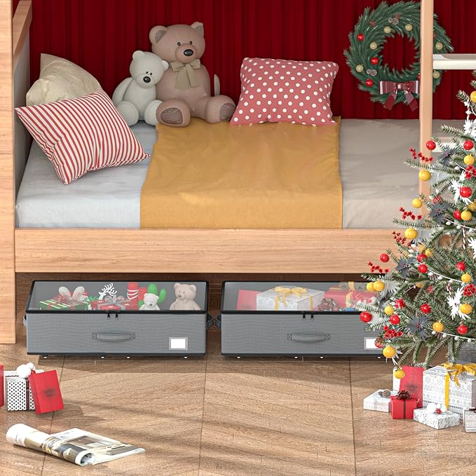 Under Bed Storage with Wheels, No Assemble Required 7.5 inches height Under Bed Storage bins,Large capacity Rolling Underbed Shoe Storage containers，dorm underbed storage drawers