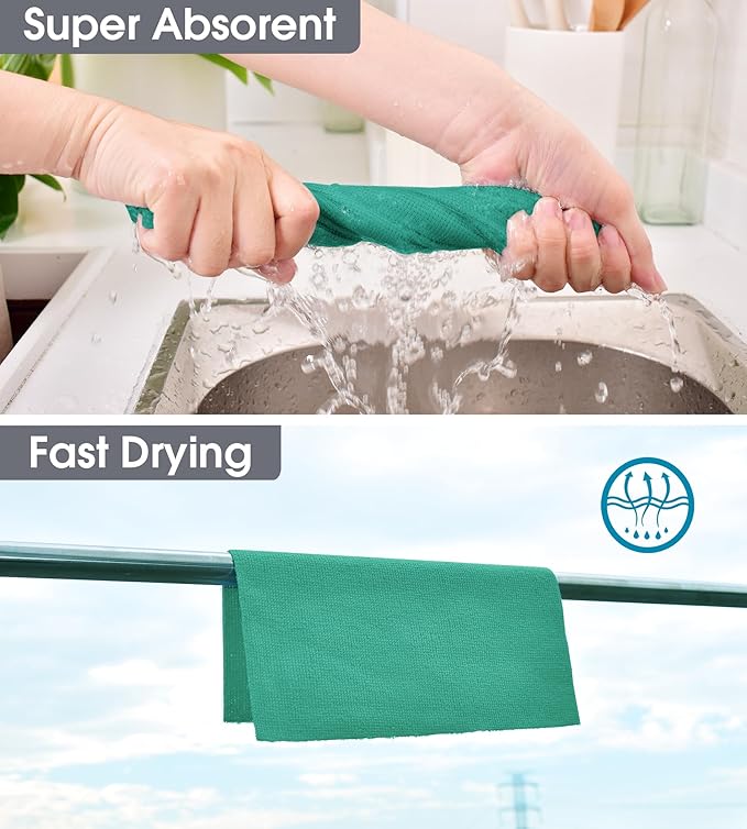 KitchLife Microfiber Cleaning Cloth Roll, 100 Pack - Tear-Away Microfiber Paper Towels, Lint-Free, Reusable, Washable for Kitchen, Car, Dishes, and Sensitive Surfaces (Emerald Green)