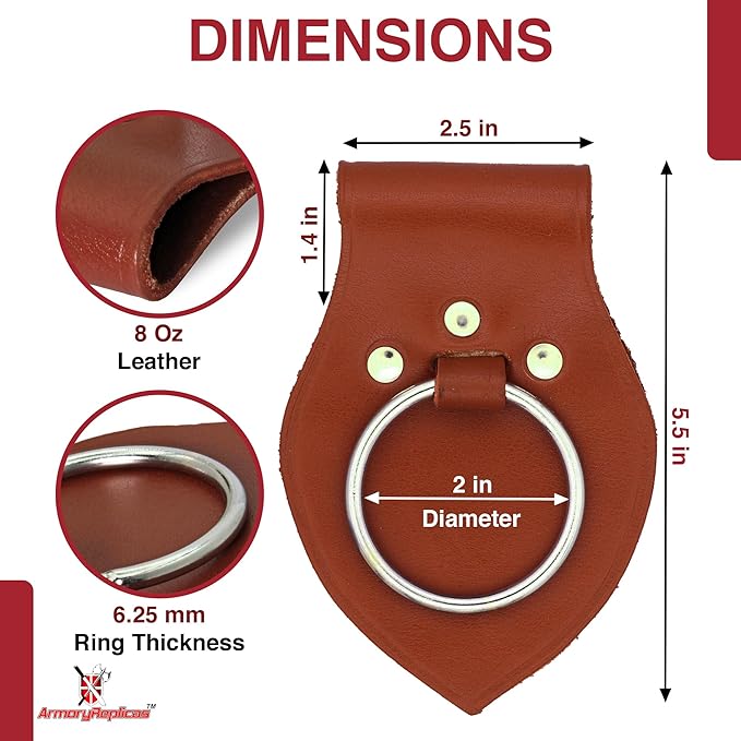 Armory Replicas - Genuine Rawhide Leather Universal Axe Frog - Medieval Hand Crafted O-Ring Funcitonal Outdoor Costume LARP Weapon Holder