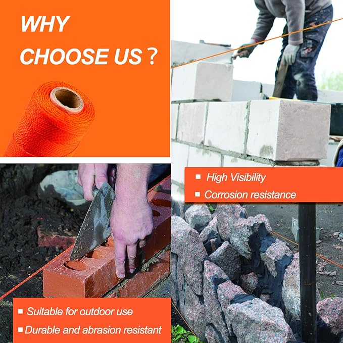 Mason Line, 500Ft, #18 Braided Nylon String, Nylon Twine for Gardening Or Masonry Tools, Twine String for Gardening and DIY Projects Crafting