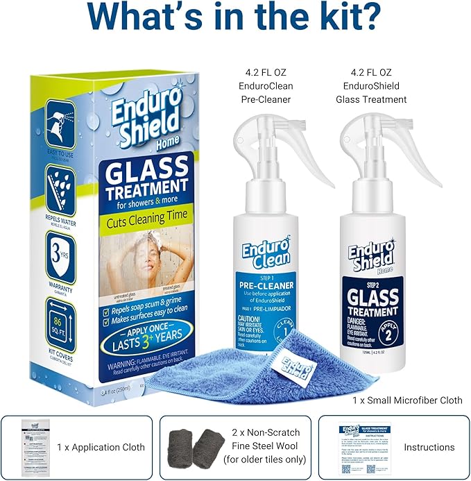 Glass Treatment Kit - Advanced Protection for Glass Surfaces - Repels Soap Scum, Grime & Dirt Without Harsh Chemicals - 8.4 fl oz