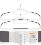 Yolife Cascading Plastic Clothes Hangers 10 Pack with Inner Hook for Vertical Storage, Slim Space Saving Hangers with Non-Slip Pads, 360° Swivel Metal Hook, Versatile, White & Gray