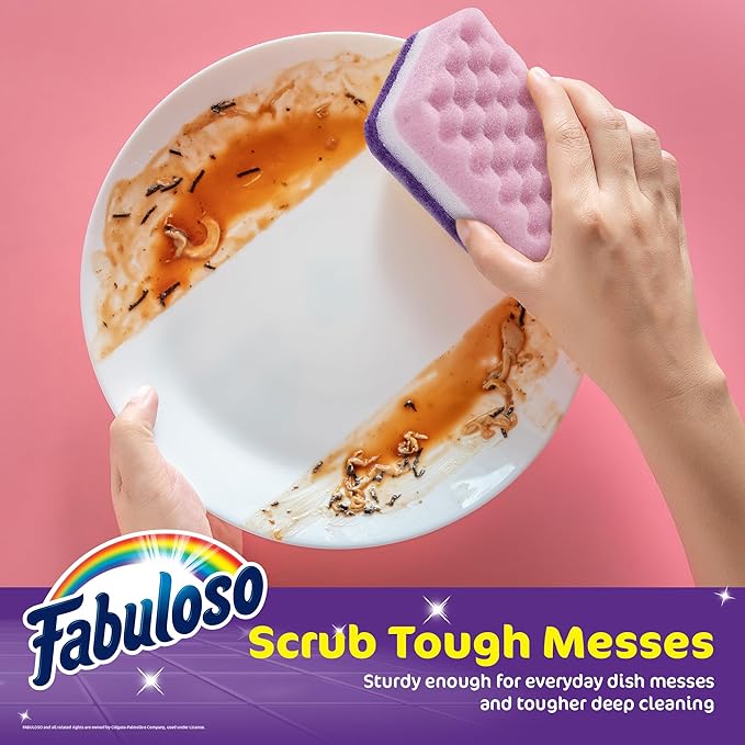 Fabuloso Sponges, Purple - Scratch-Free Scrubber for Dishes and Surfaces - Dishwashing Sponge for Bold and Bright Cleaning Experience, 6 Count